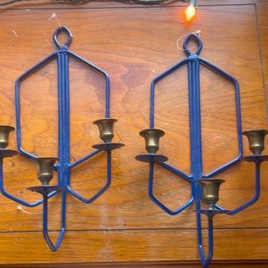 Wall Candle Holder Royal Blue and Brass Color